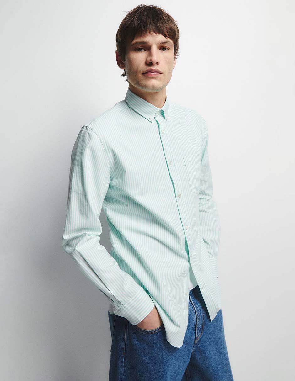 Camisa casual de algodón manga larga para hombre