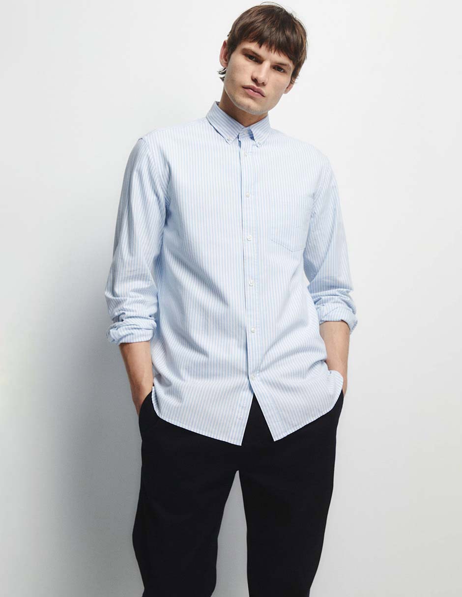 Camisa casual de algodón manga larga para hombre Camisa casual de algodón manga larga para hombre