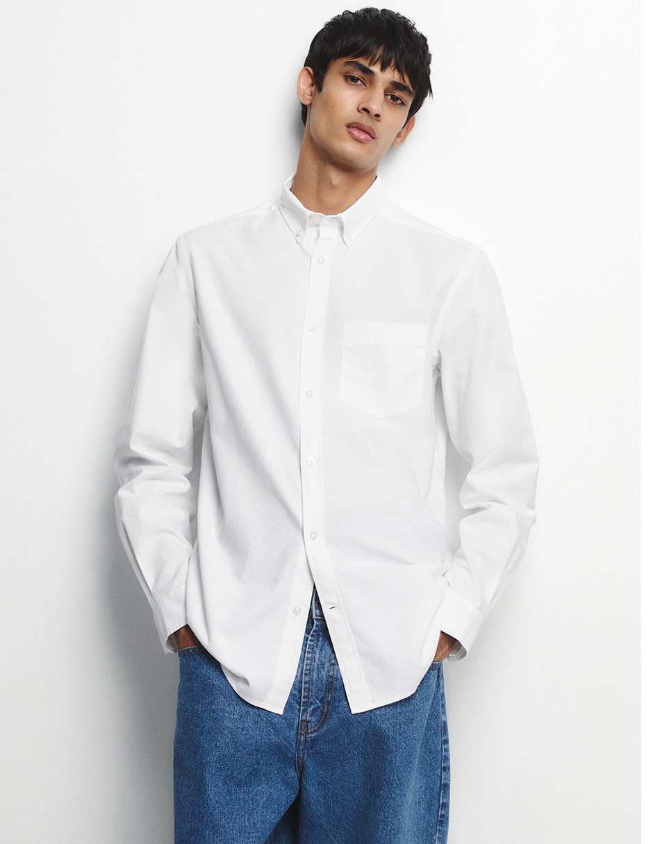 Camisa casual de algodón manga larga para hombre