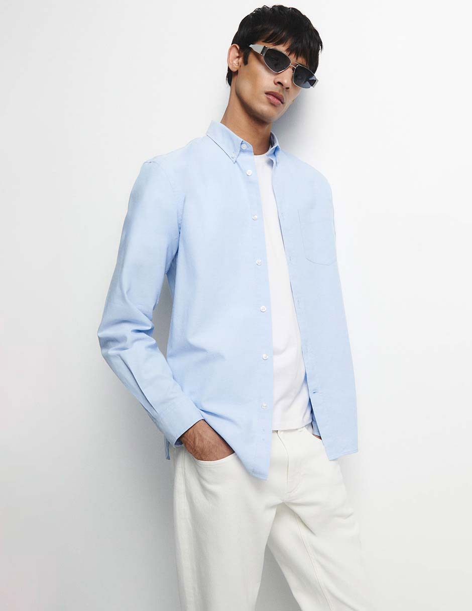 Camisa casual de algodón manga larga para hombre Camisa casual de algodón manga larga para hombre