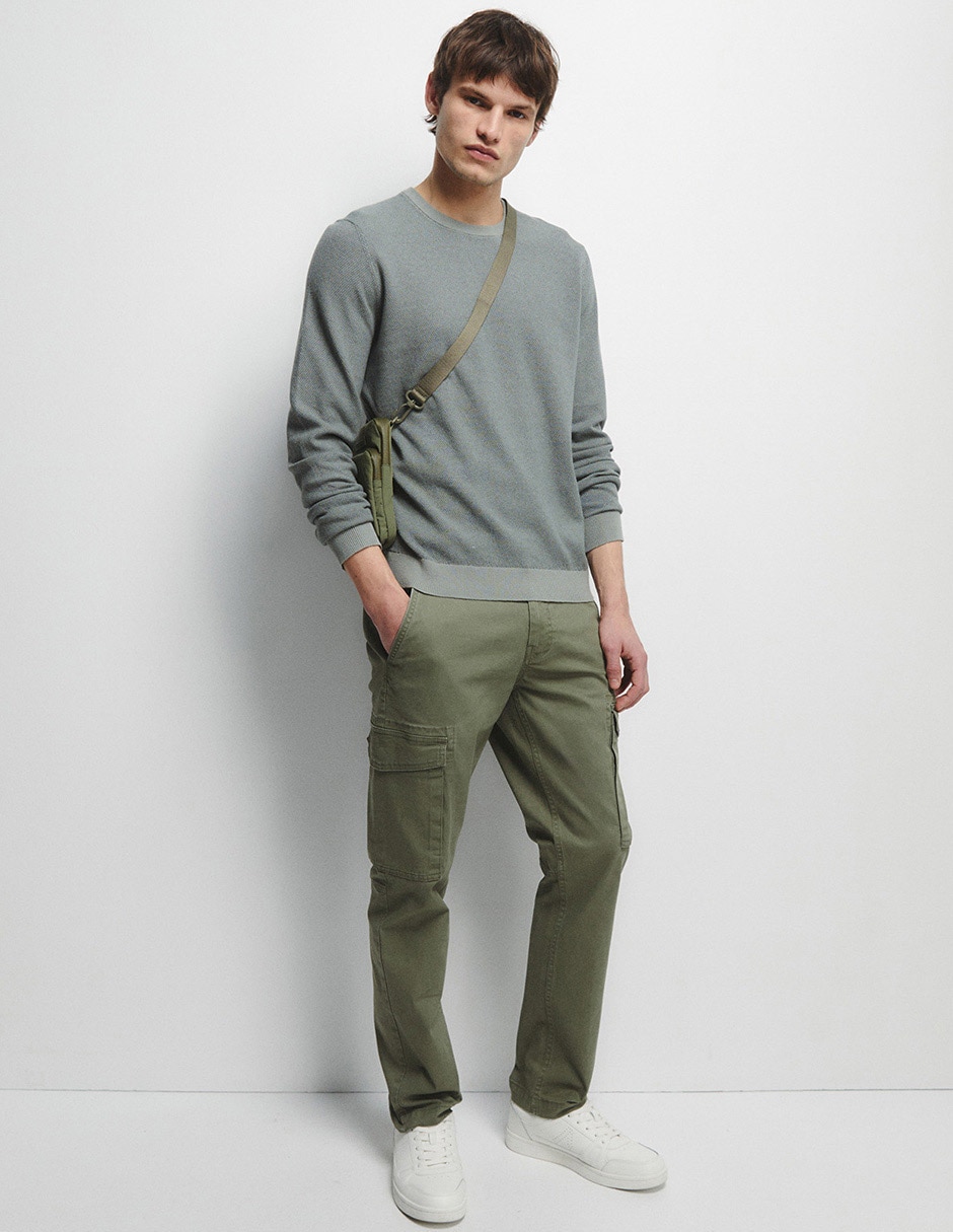 Pantalón casual cargo straight de algodón para hombre 4